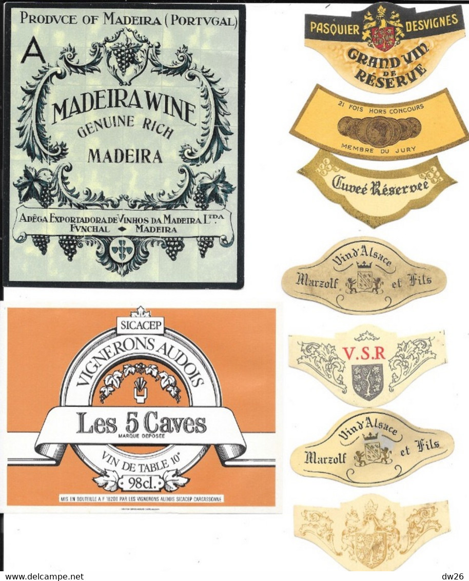 Lot De 16 étiquettes De Vins Et Alcools + étiquettes De Col (Sancerre, Cahors, Chateauneuf Du Pape...) - Collections & Sets