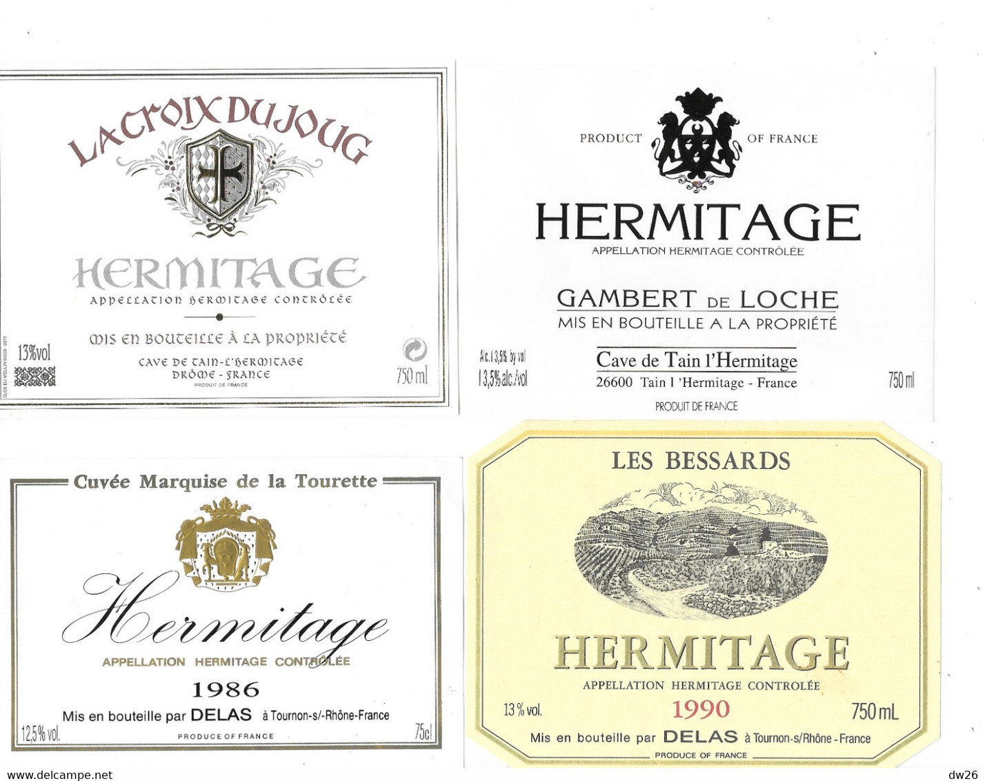 Lot De 12 étiquettes Neuves De Vin: Hermitage (Cave De Tain L'Hermitage, Delas, Jaboulet...) - Collections, Lots & Séries