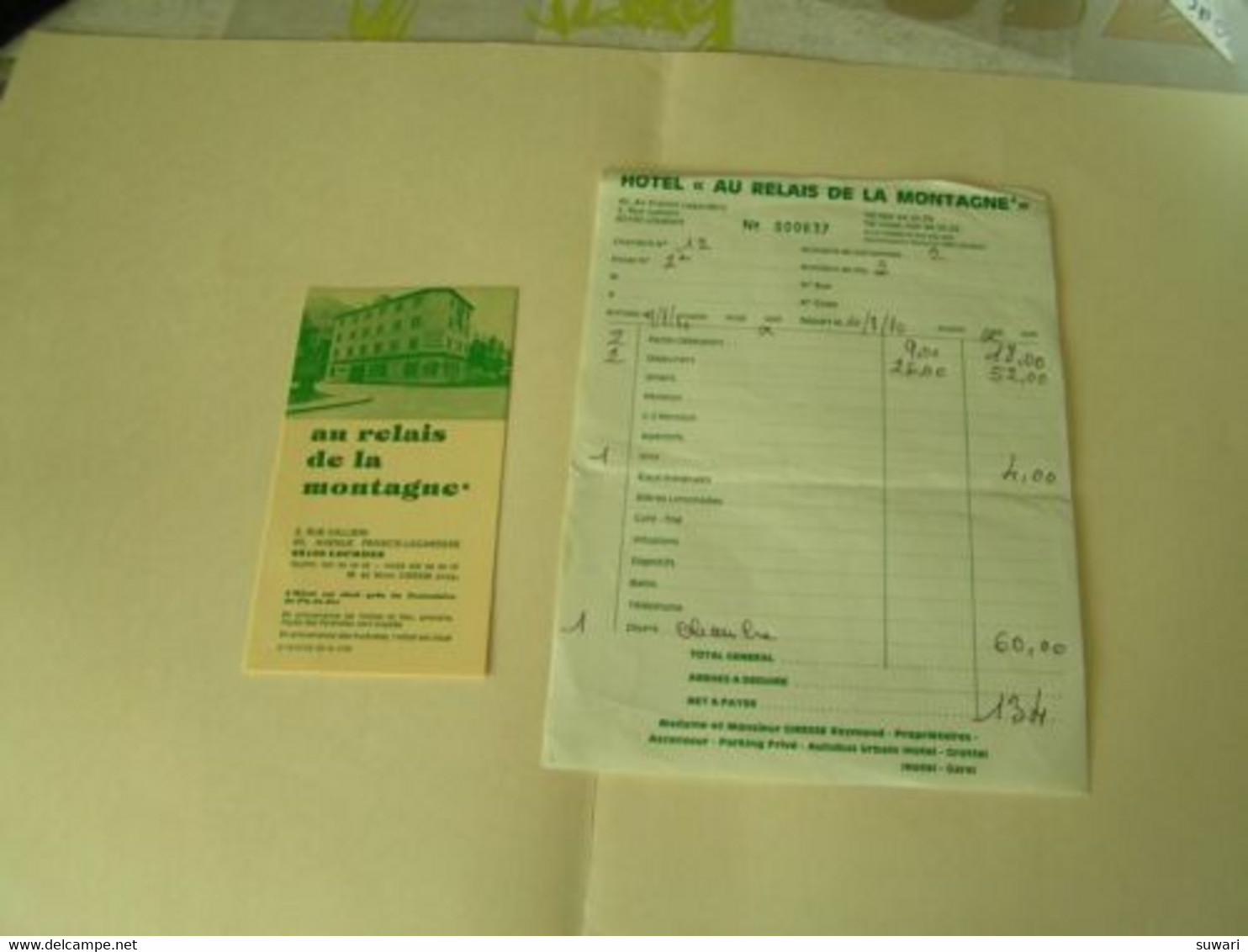 1 Facture Et 1 Carte De L' Hôtel Au Relais De La Montagne- Lourdes Année 1980 - Sport & Tourismus