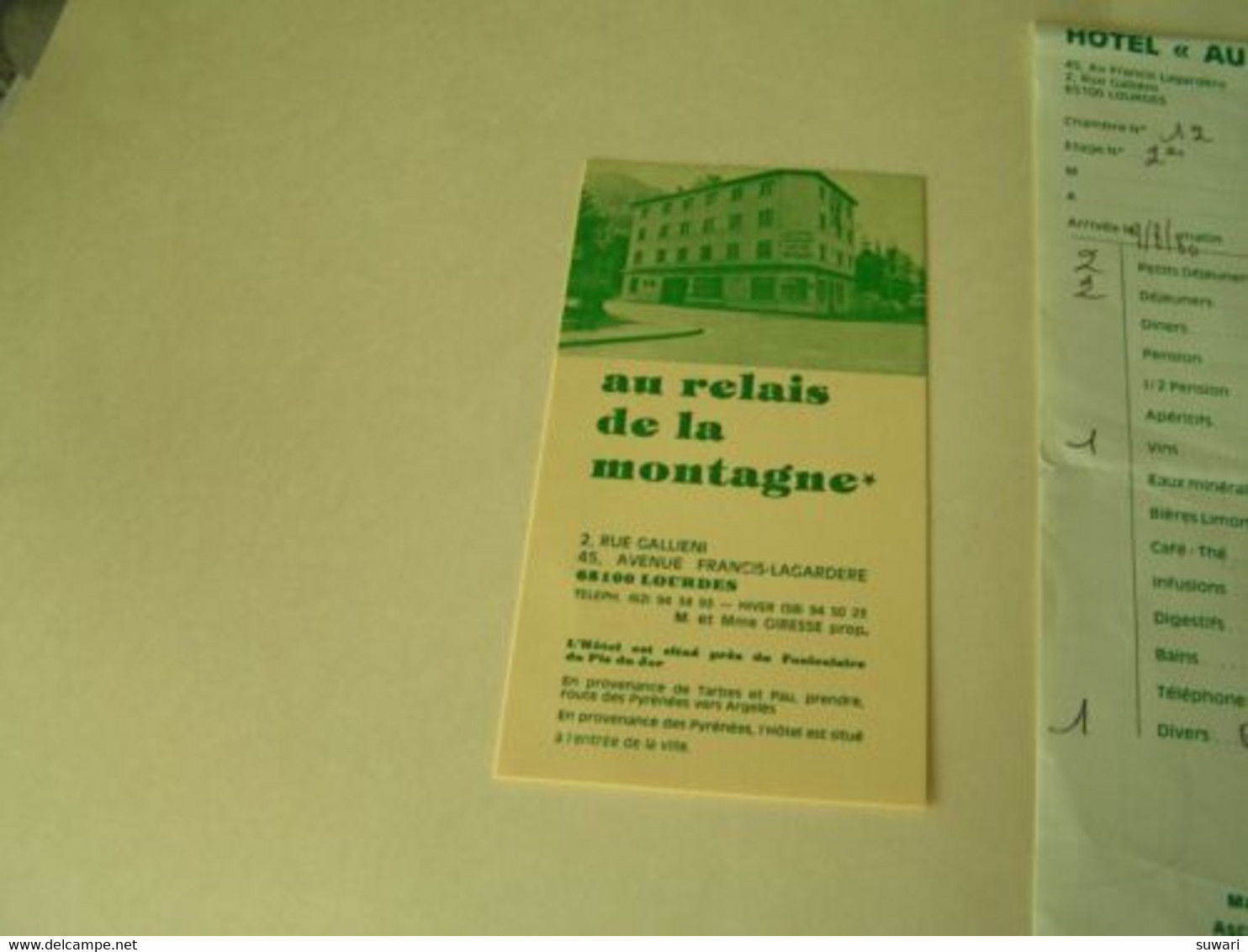 1 Facture Et 1 Carte De L' Hôtel Au Relais De La Montagne- Lourdes Année 1980 - Sport & Tourismus