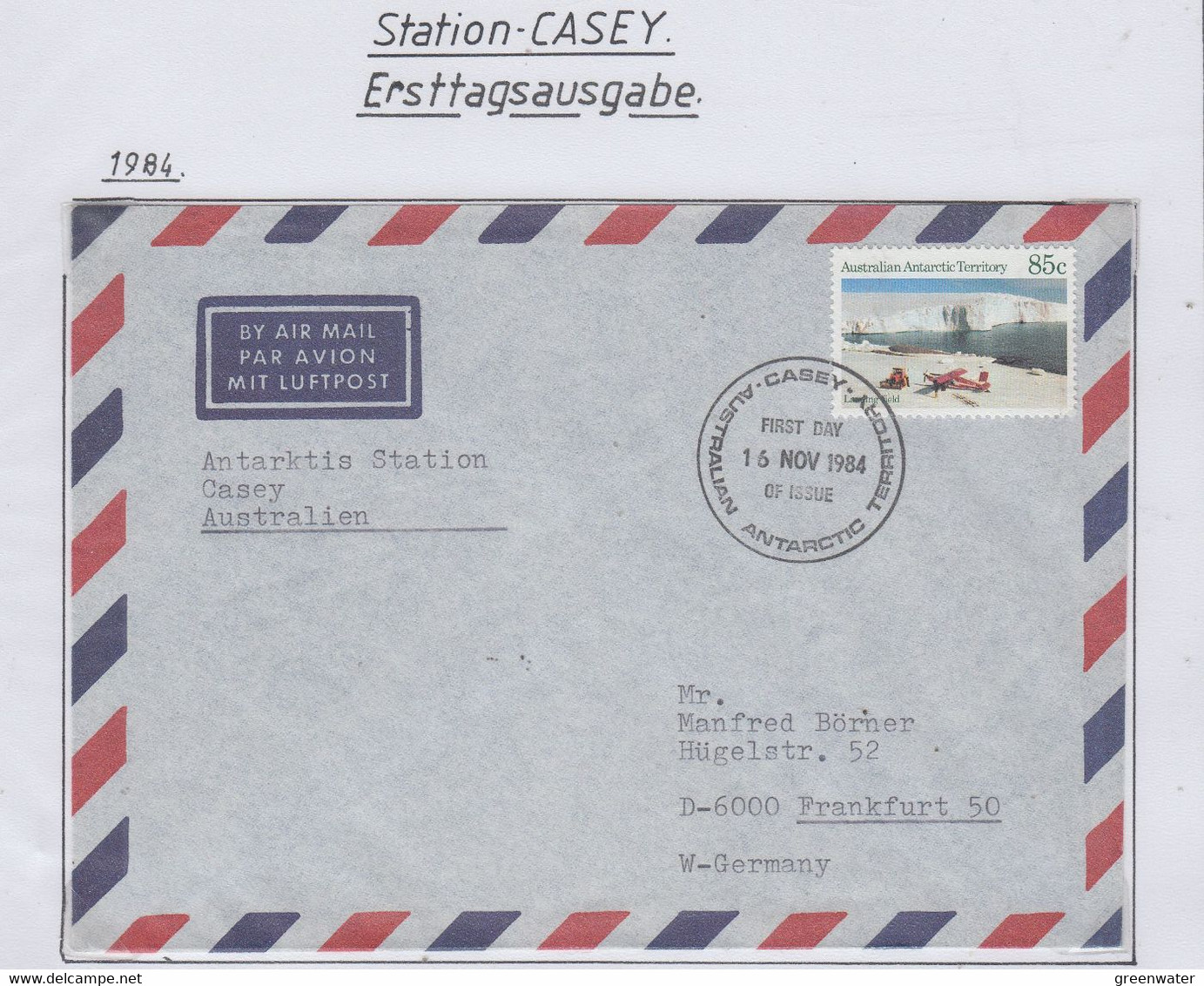 AAT Casey Station  1st Day Cover Ca Casey 16 NOV 1984 (CA158) - FDC