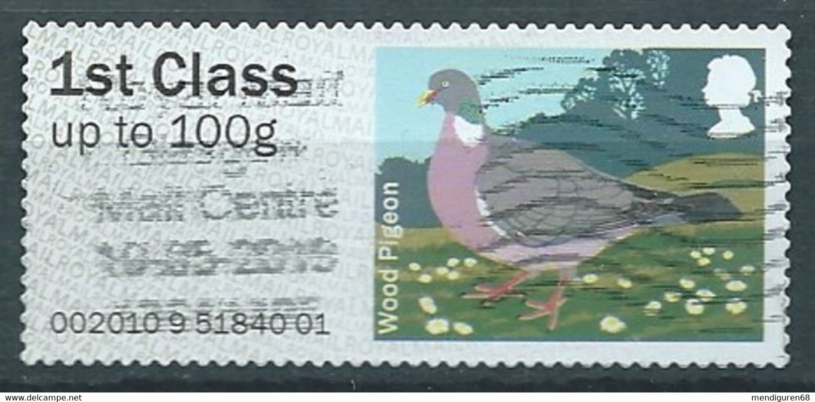 GROSBRITANNIEN GRANDE BRETAGNE GB 2010 POST&GO GARDEN BIRDS: WOOD PIGEON FC Up To 100g USED SG FS 6 MI ATM 5 YT TD 5 - Post & Go (automatenmarken)