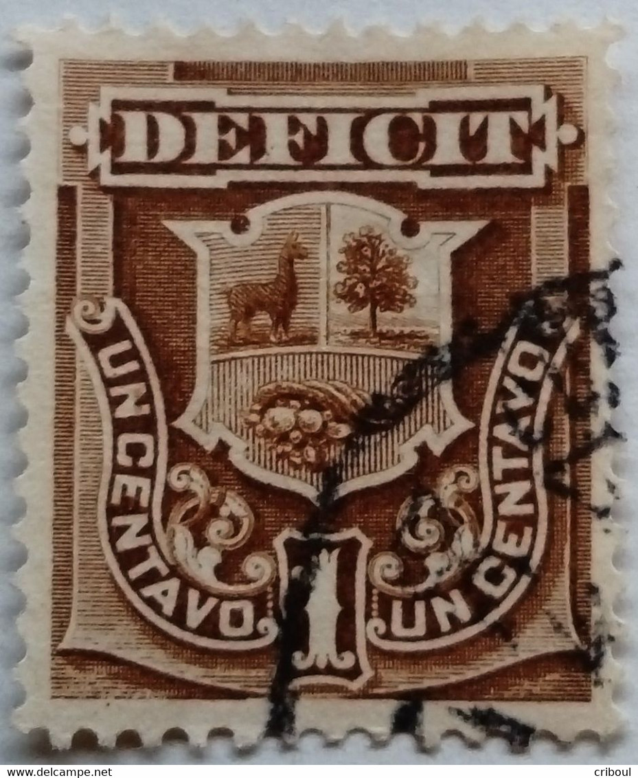 Pérou Peru 1874 Armoiries Arms Taxe Tax Postage Due Sans Grille En Relief Yvert 1 O Used - Peru