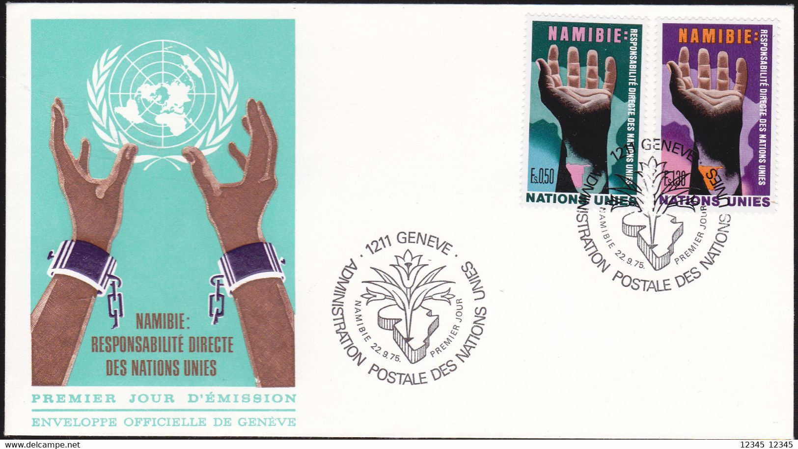 Genéve 1975, FDC Unused, United Nations Direct Responsibility For Namibia. (hands) - FDC