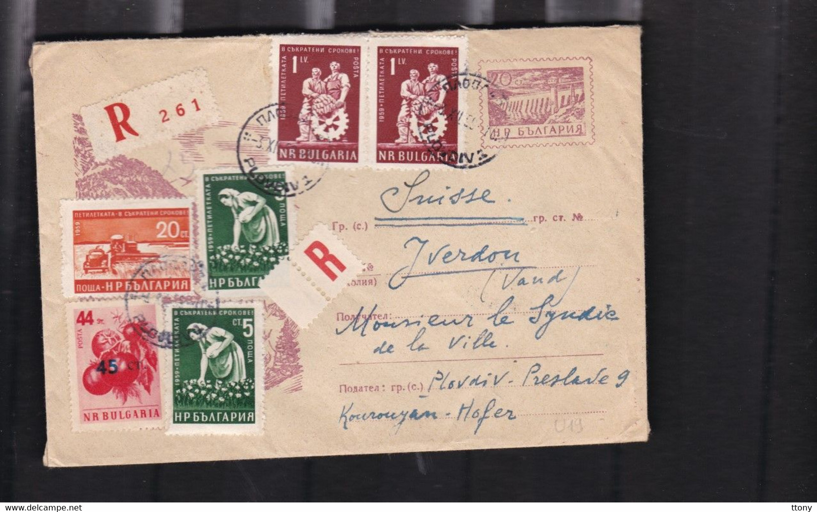 7 Timbres Sur  Enveloppe  Bulgarie  Bulgaria  1959 Destination Suisse Canton De Vaud   Envoi  Recommandé - Covers & Documents