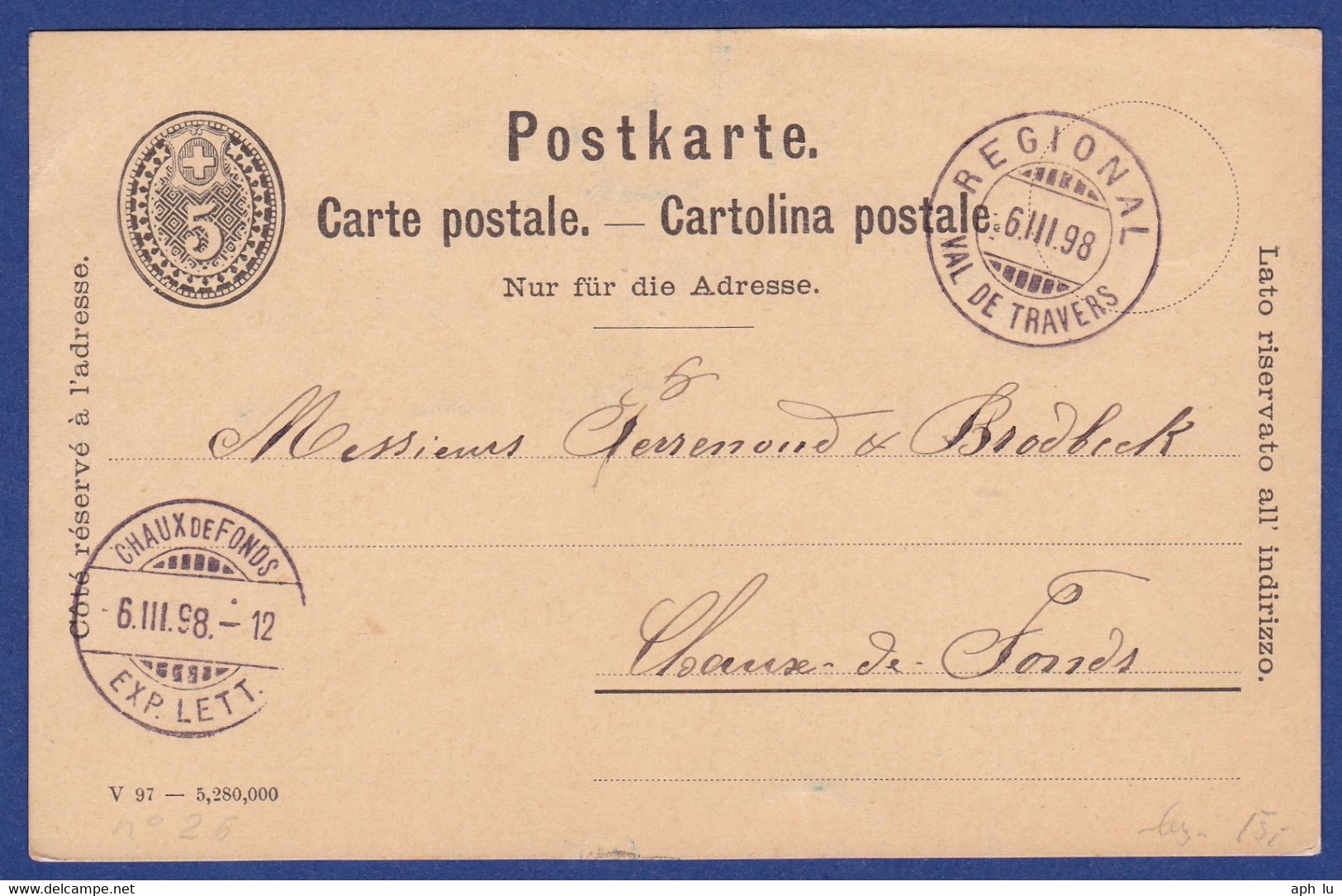 86B/77: Bahnpost  "REGIONAL / VAL DE TRAVERS" (BP0083) - Railway