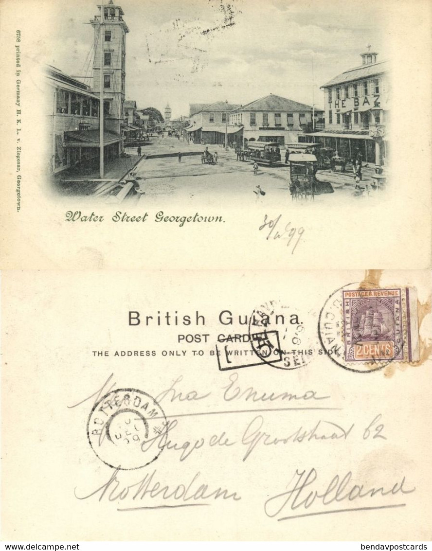 British Guiana, Guyana, Demerara, GEORGETOWN, Water Street, Horse Tram (1899) Postcard - Guyana (formerly British Guyana)