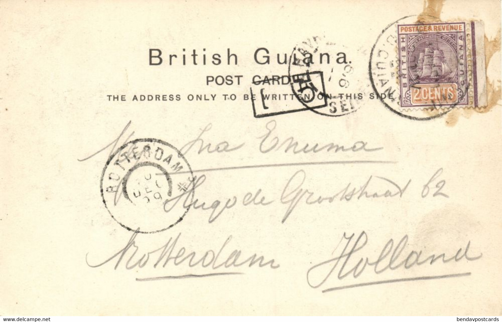 British Guiana, Guyana, Demerara, GEORGETOWN, Water Street, Horse Tram (1899) Postcard - Guyana (formerly British Guyana)