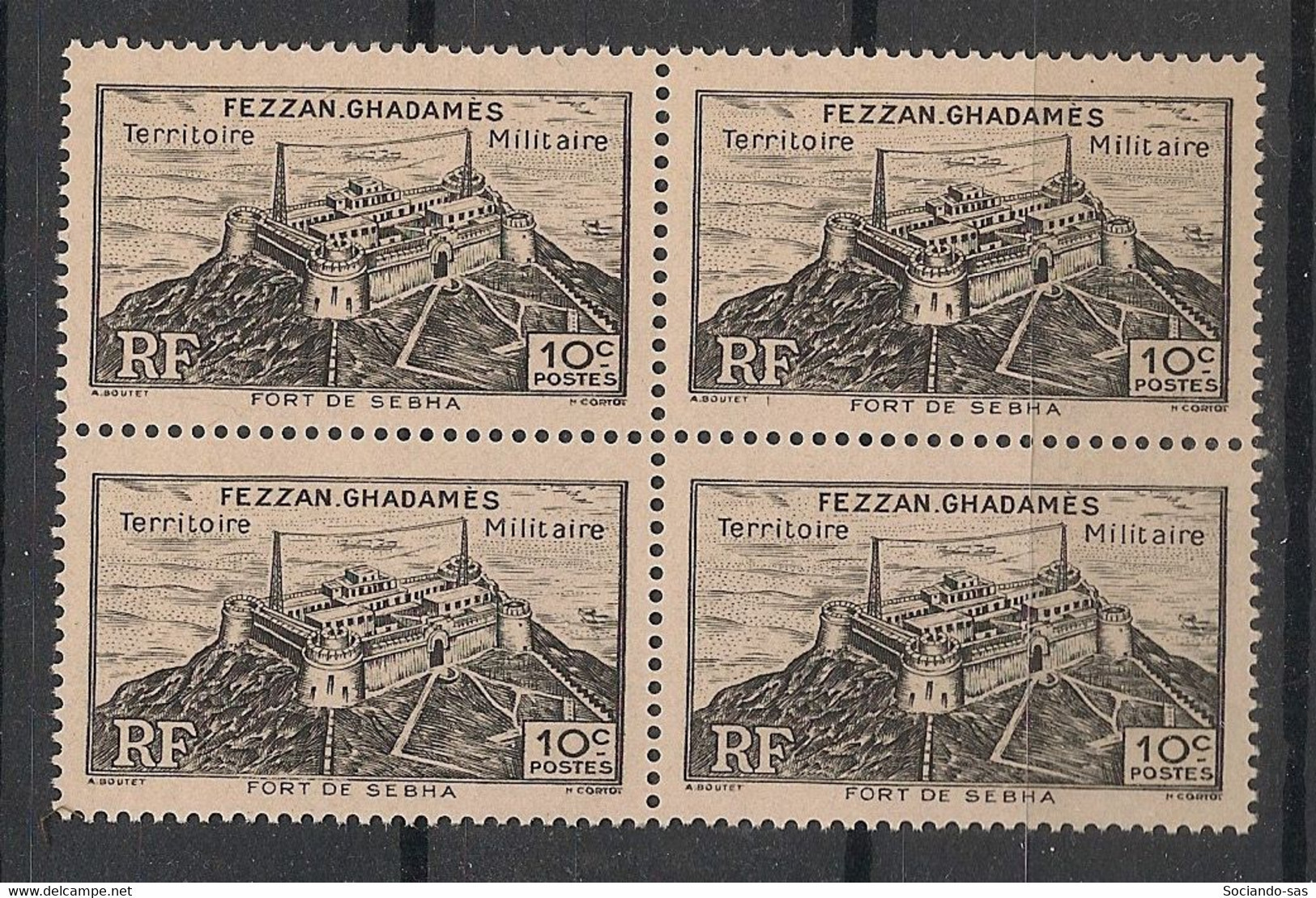 FEZZAN - 1946 - N°Yv. 28 - Fort De Sebha 10c Noir - Bloc De 4 - Neuf Luxe ** / MNH / Postfrisch - Nuovi