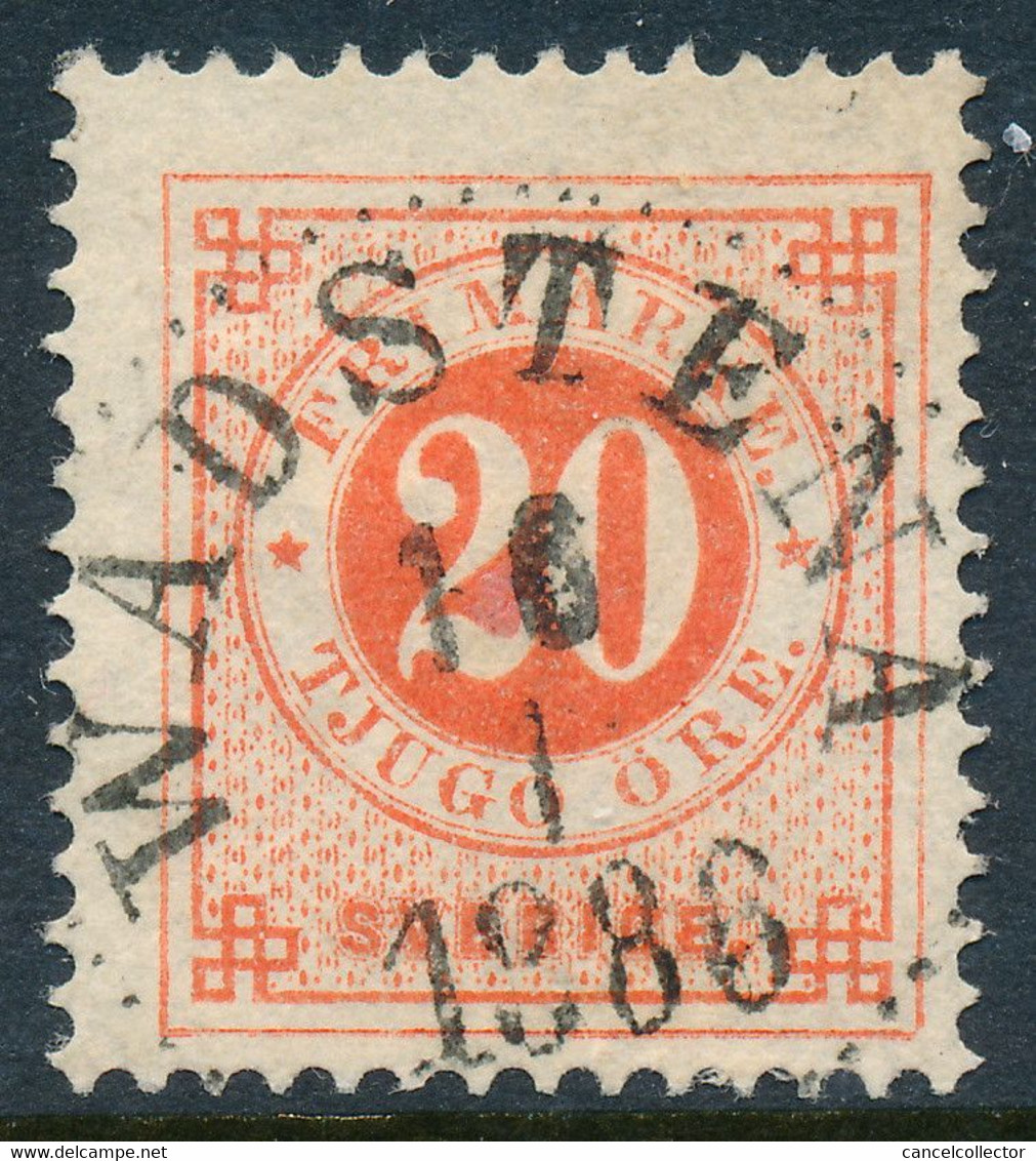 Sweden Suède Sverige 1877: Facit 33f, 20ö Red Ringtyp P13, F Used, Prakt WADSTENA Cancel, (DCSV00374) - 1872-1891 Ringtyp