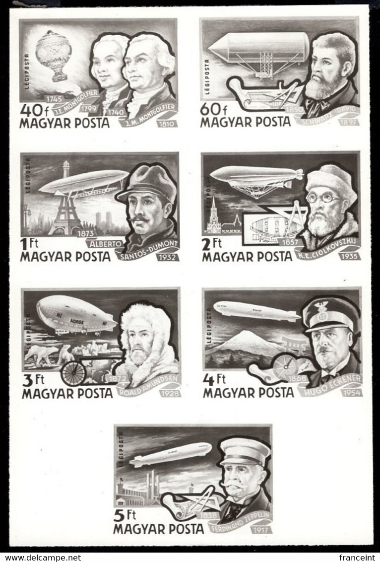 HUNGARY(1977) History Of Airships. Photographic Proof Of Set Of 7. Scott Nos C385-91. - Prove E Ristampe