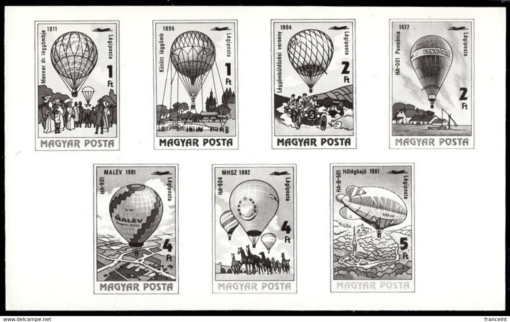 HUNGARY(1983) Manned Flight Bicentennial. Photographic Proof Of Set Of 7. Scott Nos C438-44. - Prove E Ristampe