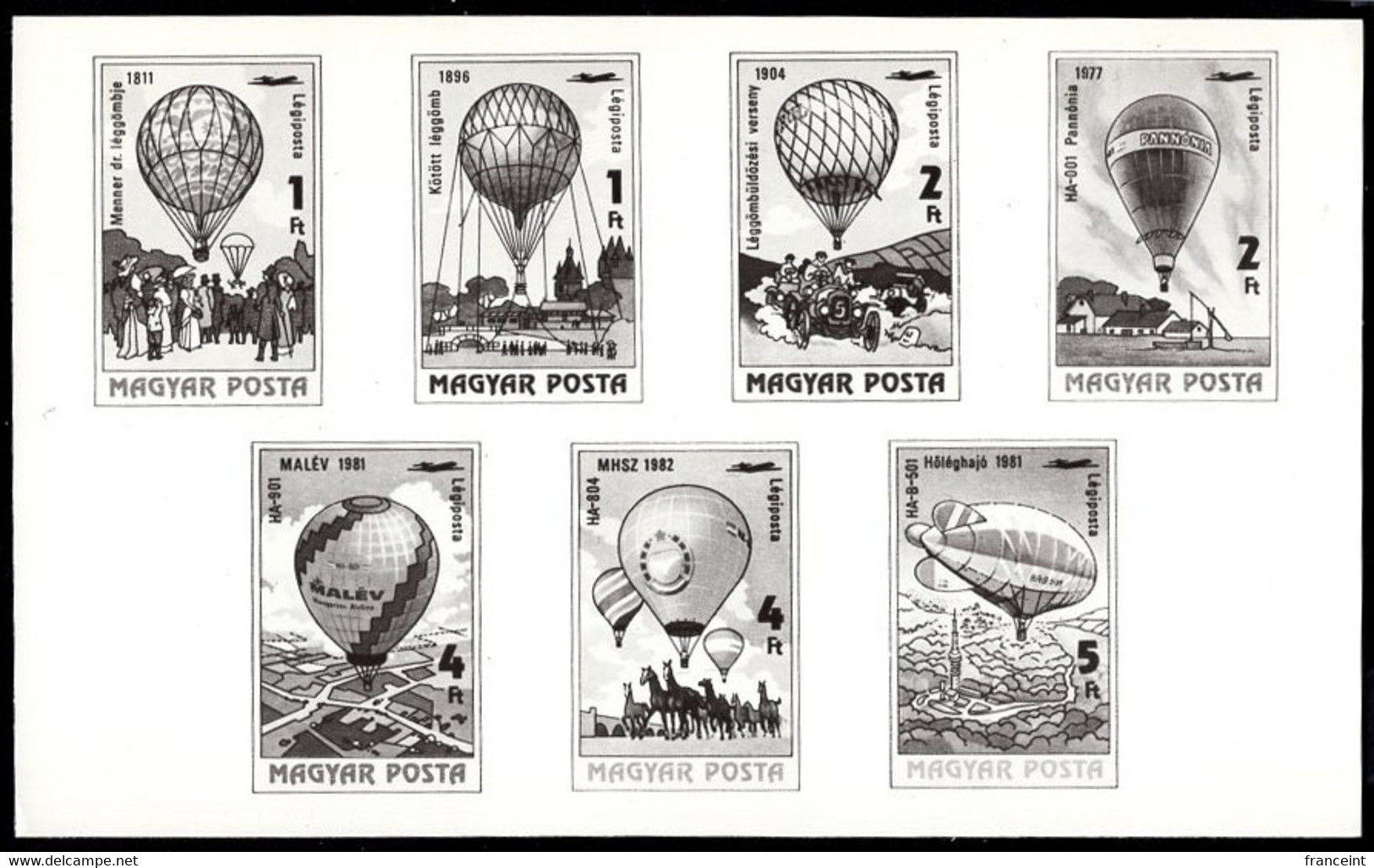 HUNGARY(1983) Manned Flight Bicentennial. Photographic Proof Of Set Of 7. Scott Nos C438-44. - Ensayos & Reimpresiones