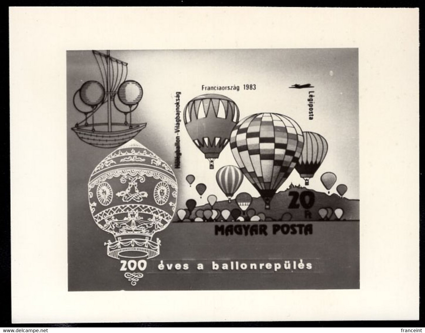 HUNGARY(1983) Manned Flight Bicentennial. Photographic Proof Of Souvenir Sheet. Scott No C445. - Ensayos & Reimpresiones