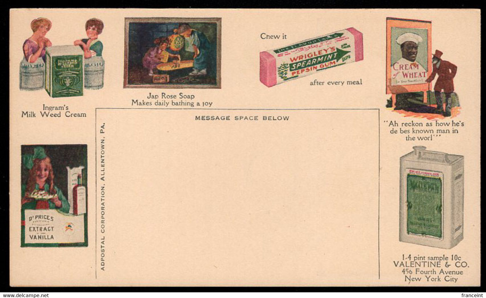 U.S.A.(1913) The Famous Allentown Postal Card With Multiple Ads Found With A Specimen Overprint. Only 8 Known. - Cartes Souvenir