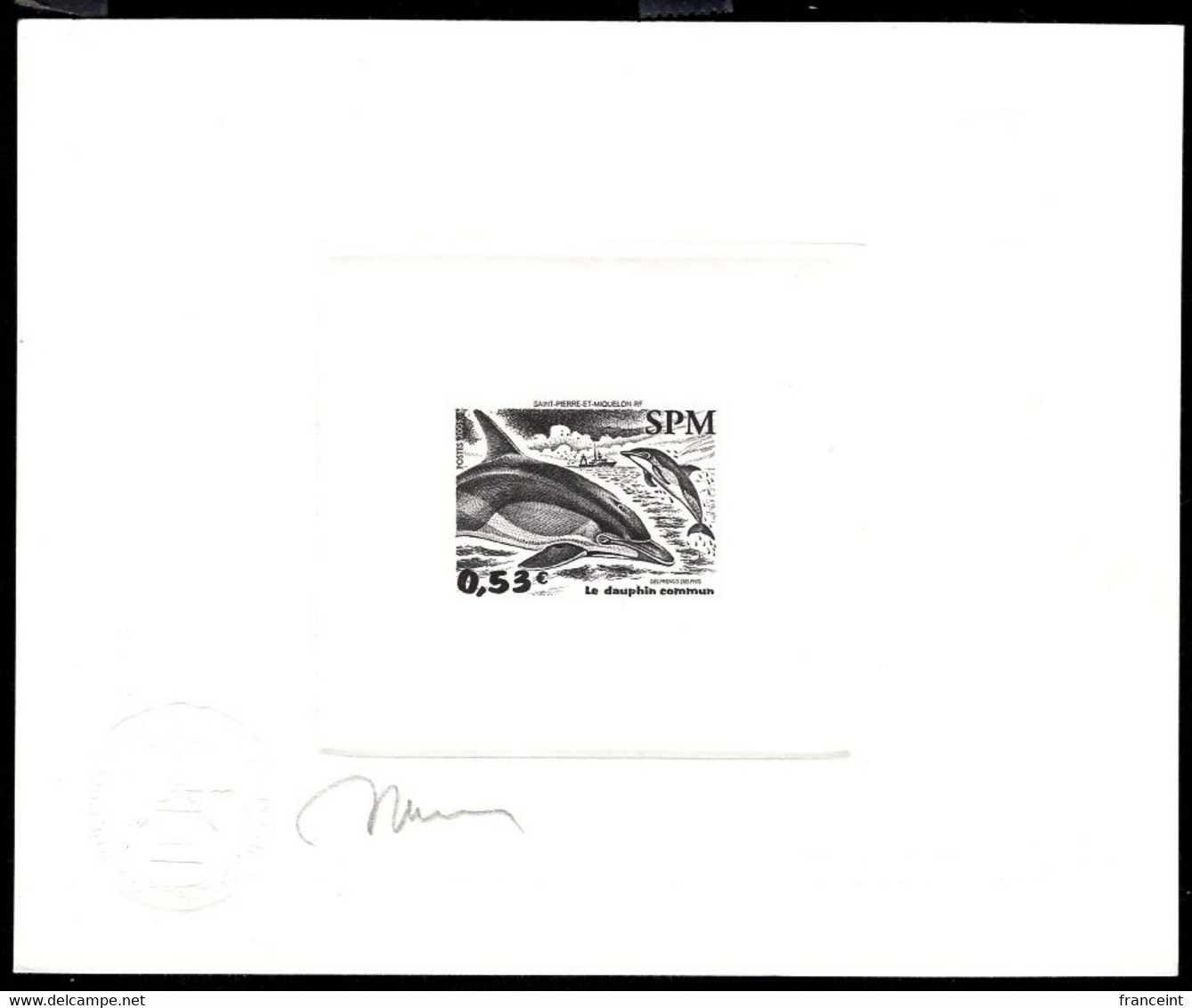 ST. PIERRE & MIQUELON(2005) Short-beaked Dolphin (Delphinus Delphis) . Die Proof In Black Signed MERMONT. Scott 806 - Sin Dentar, Pruebas De Impresión Y Variedades