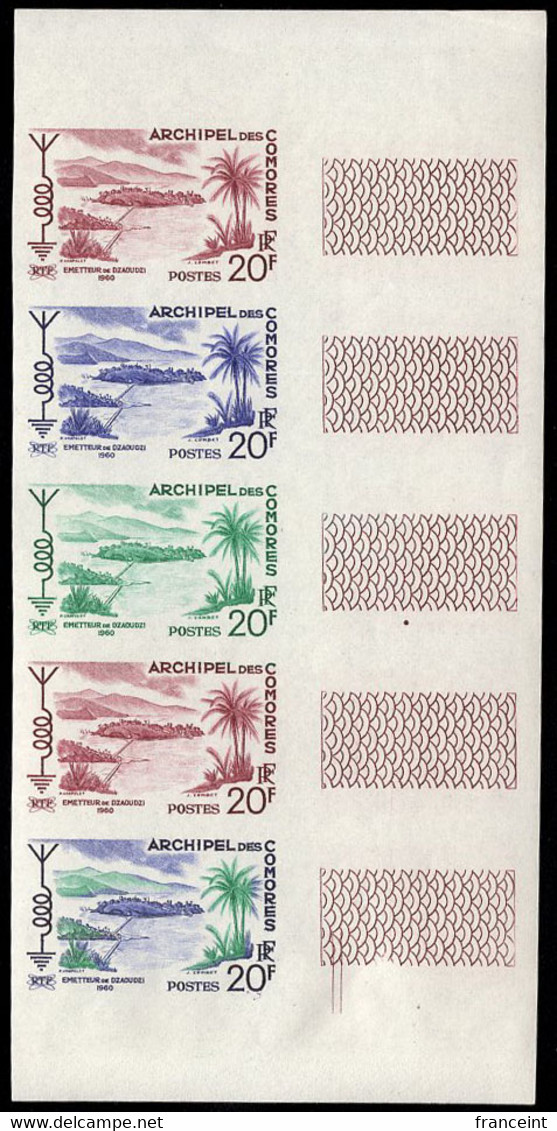 COMOROS(1960) Radio Circuit. Trial Color Proofs In Strip Of 5 With Multicolor. Scott No 46, Yvert No 17. Radio Station - Other & Unclassified