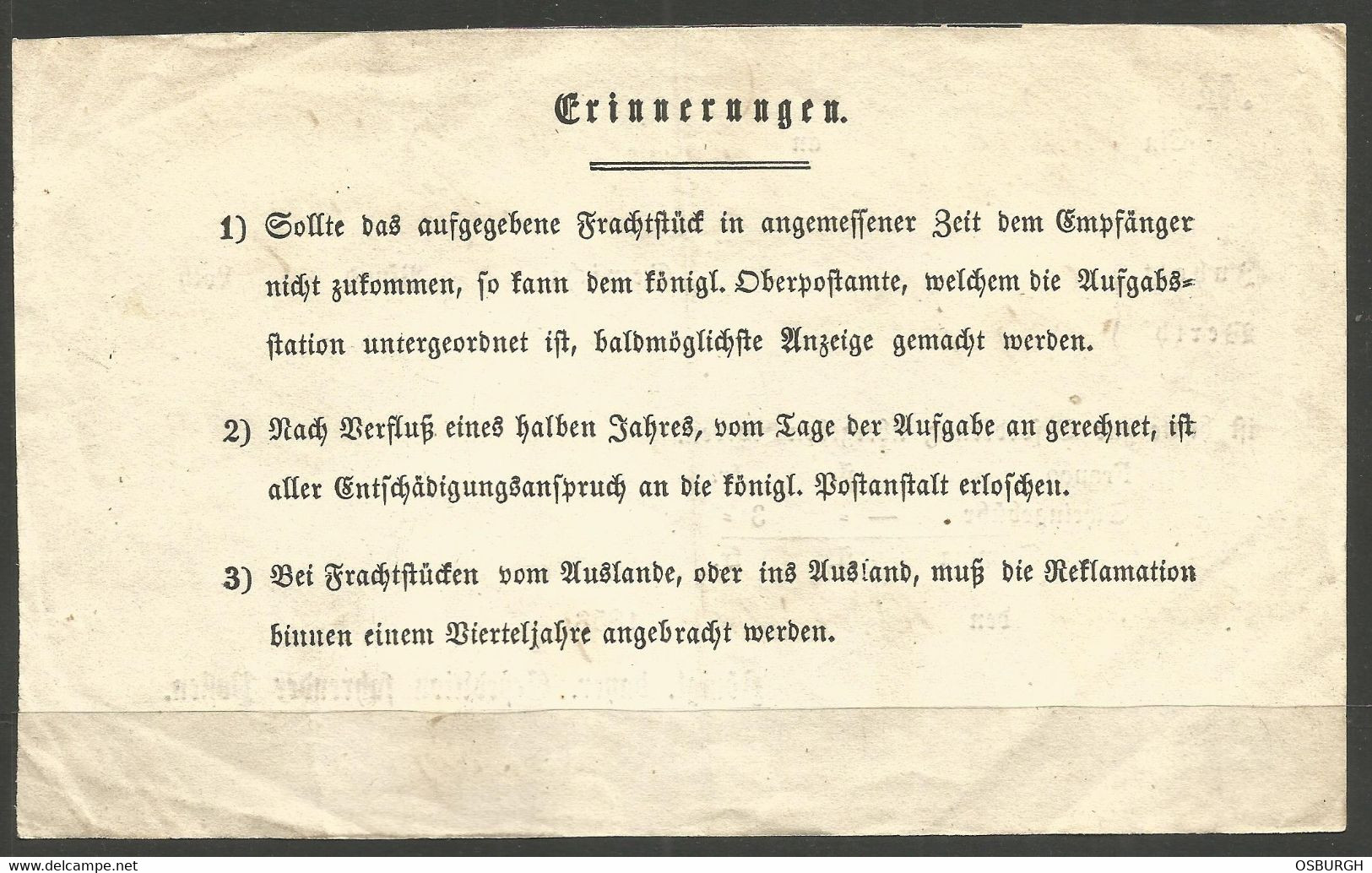 GERMANY / SWITZERLAND. 1859. RAILWAY PARCEL POST. MEERANE - SAXONY TO SCHAUENSTEIN VIA BAVARIAN RAILWAY. - 1800 – 1899