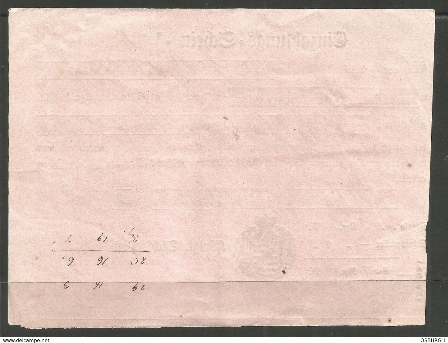 GERMANY / SAXONY. 1862. MONATARY DEPOSIT FORM. USED. - 1800 – 1899