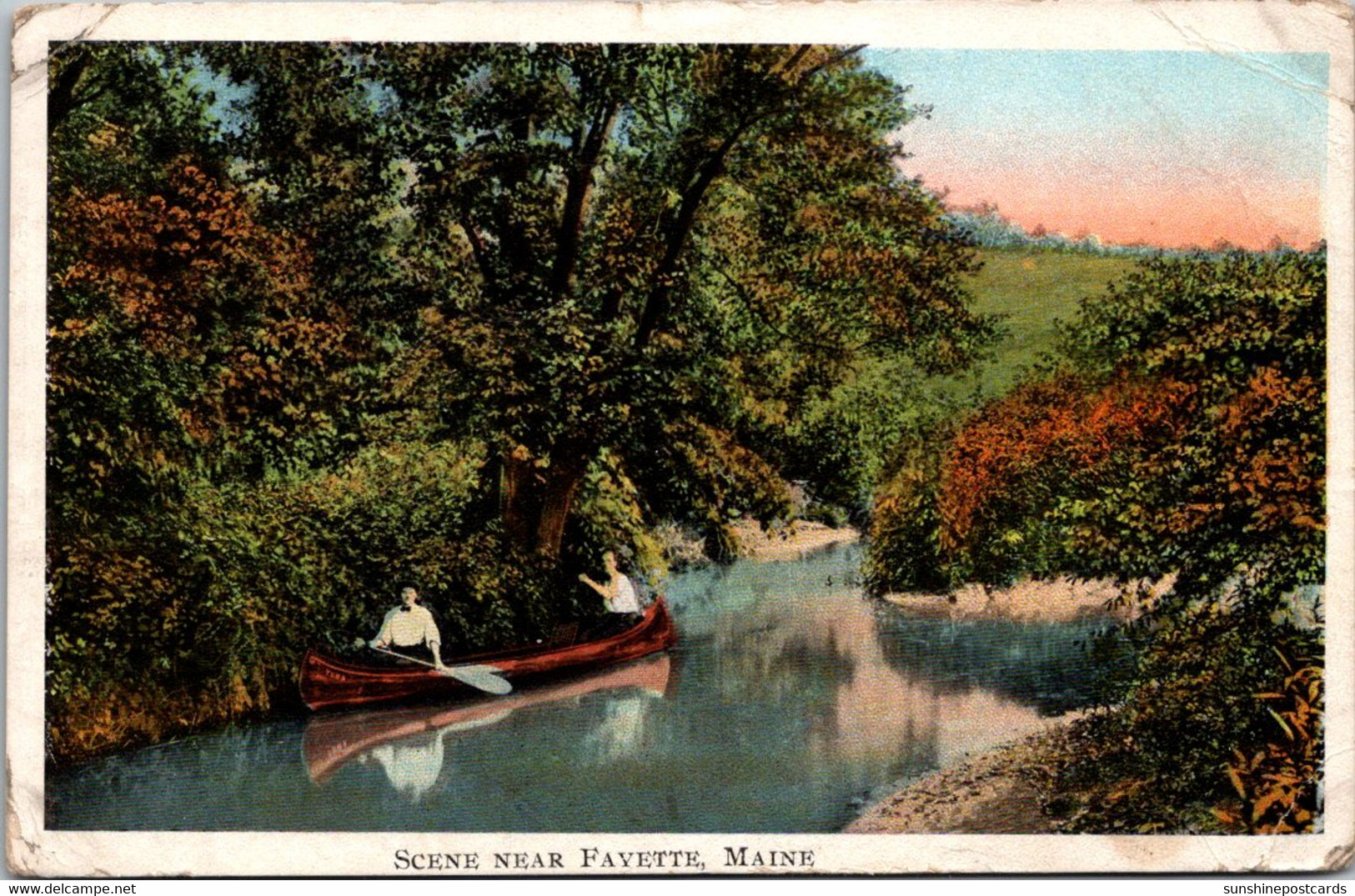 Maine Canoeing Scene Near Fayette 1922 Curteich - Autres & Non Classés