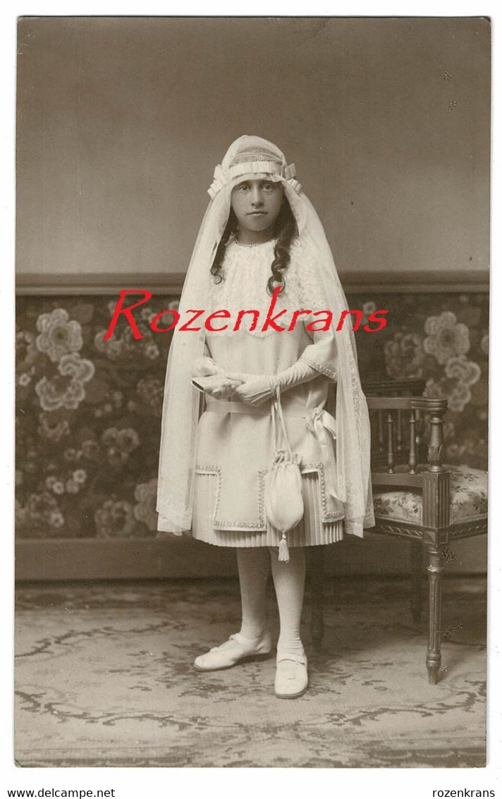 Girl Fille Enfant Child Oude Foto Communie Communiefoto Old Photo Ancienne Studio Communion Solenelle De Souter Oostende - Non Classificati