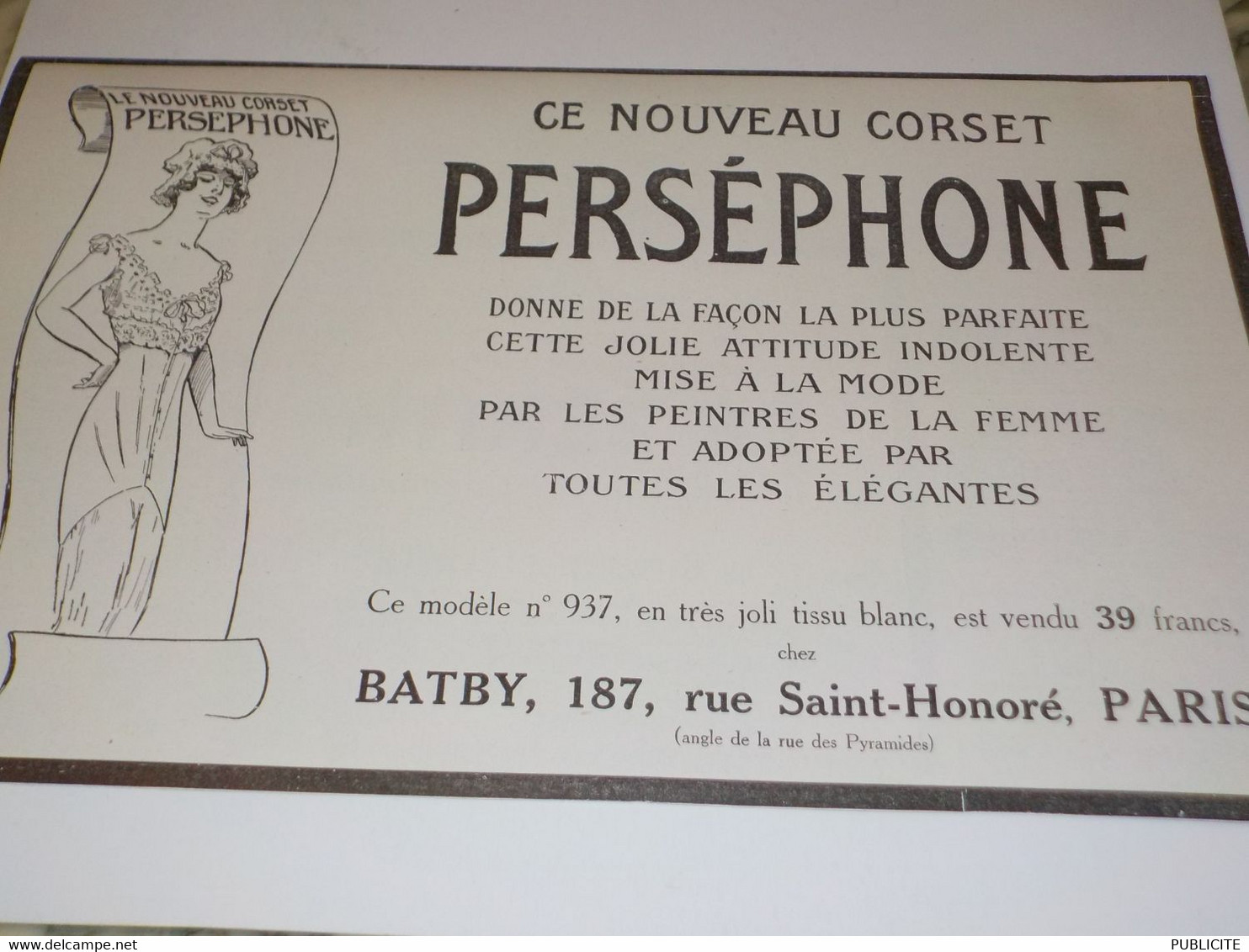 ANCIENNE PUBLICITE CE NOUVEAU CORSET PERSEPHONE 1913 - 1900-1940