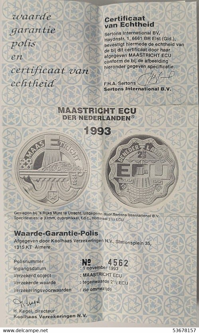 Netherlands - 2-1/2 Ecu 1993, X# 69, Maastricht Treaty (Fantasy Coin) (#1457) - Autres & Non Classés