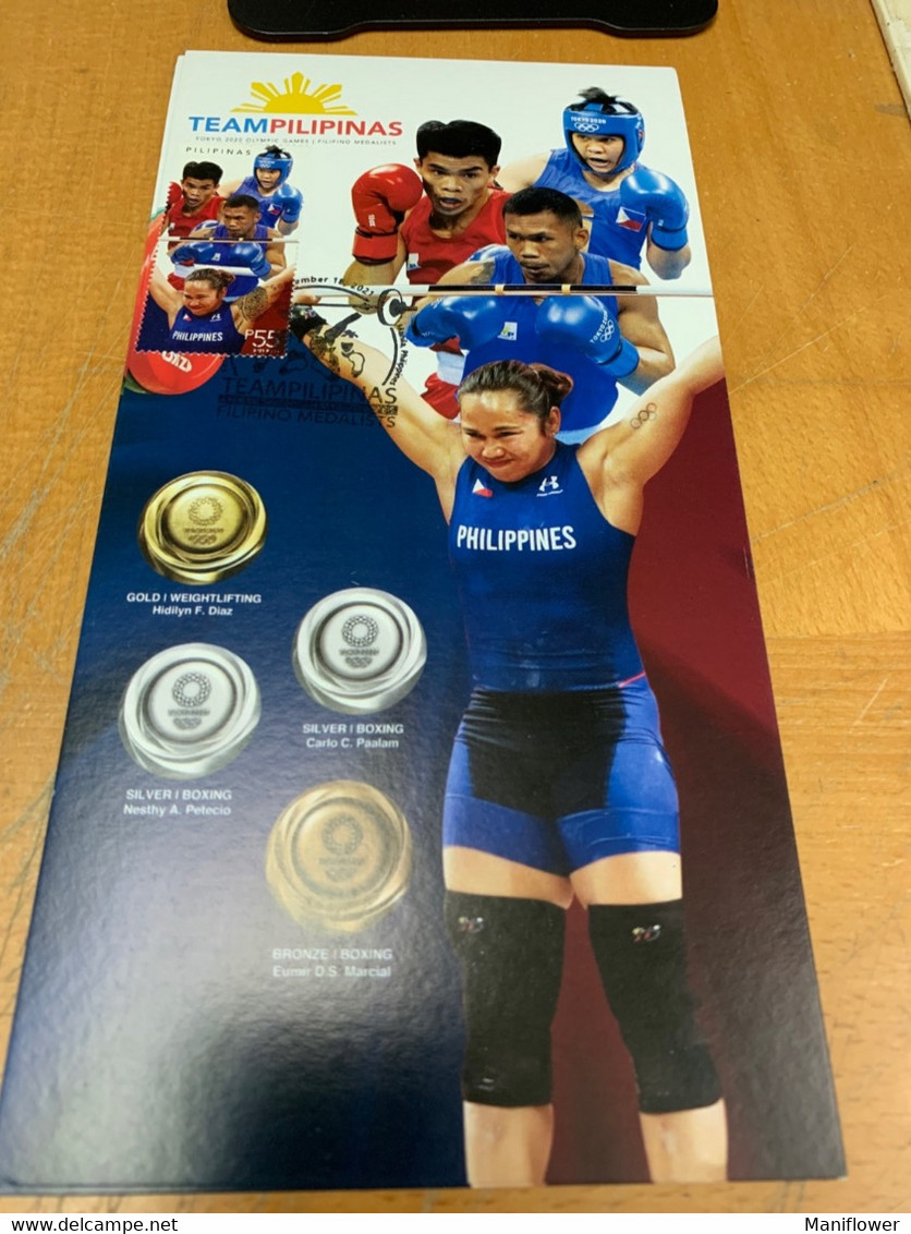 Philippines Stamp M Card Sports Weightlifting Boxing Gold Silver Bronze Winner - Zomer 2020: Tokio