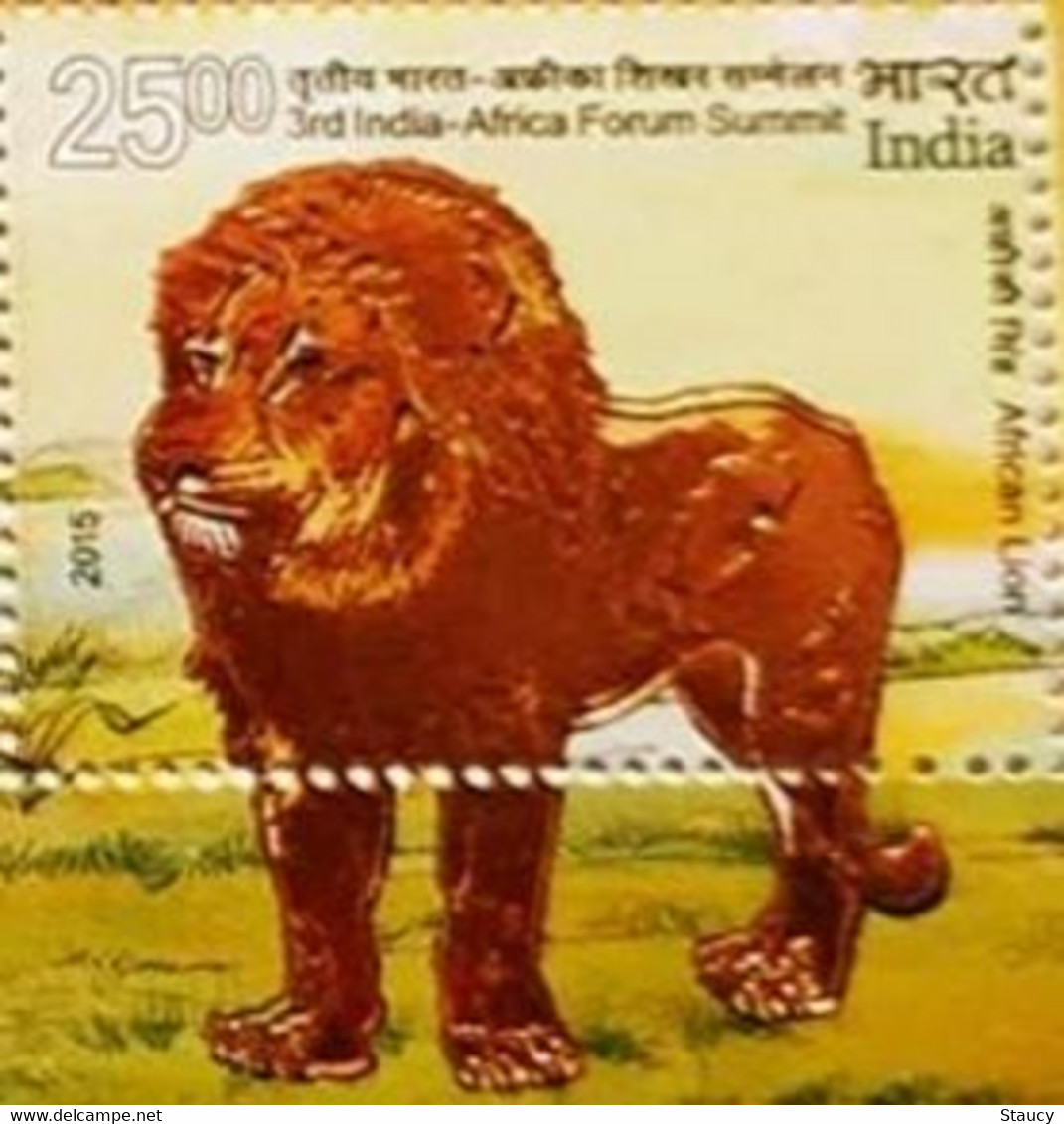 INDIA 2015 Lion 1v Stamp 3rd India - Africa Forum Summit  "GOLD VERSION" MNH As Per Scan - Andere & Zonder Classificatie