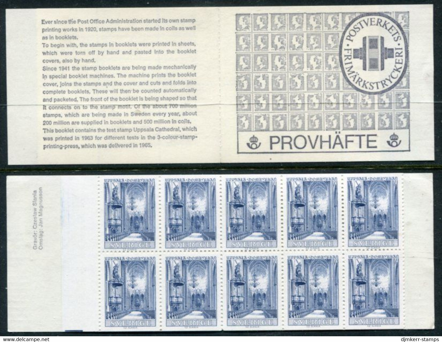 SWEDEN 1966 Uppsala Cathedral Test Booklet, Stamps In Blue, Engraved Slania.  MNH / ** - 1951-80