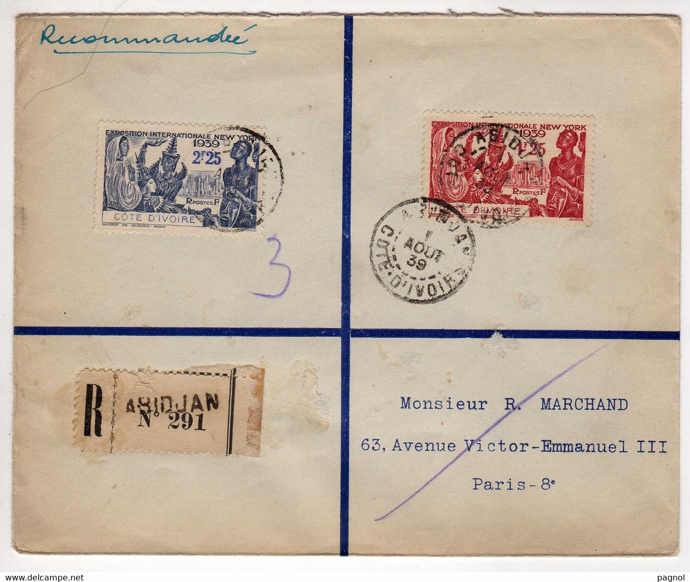 Côte D'Ivoire  : Lettre : Expos. Inter. New-York 1939 : Rec. Abidjan - Cartas & Documentos