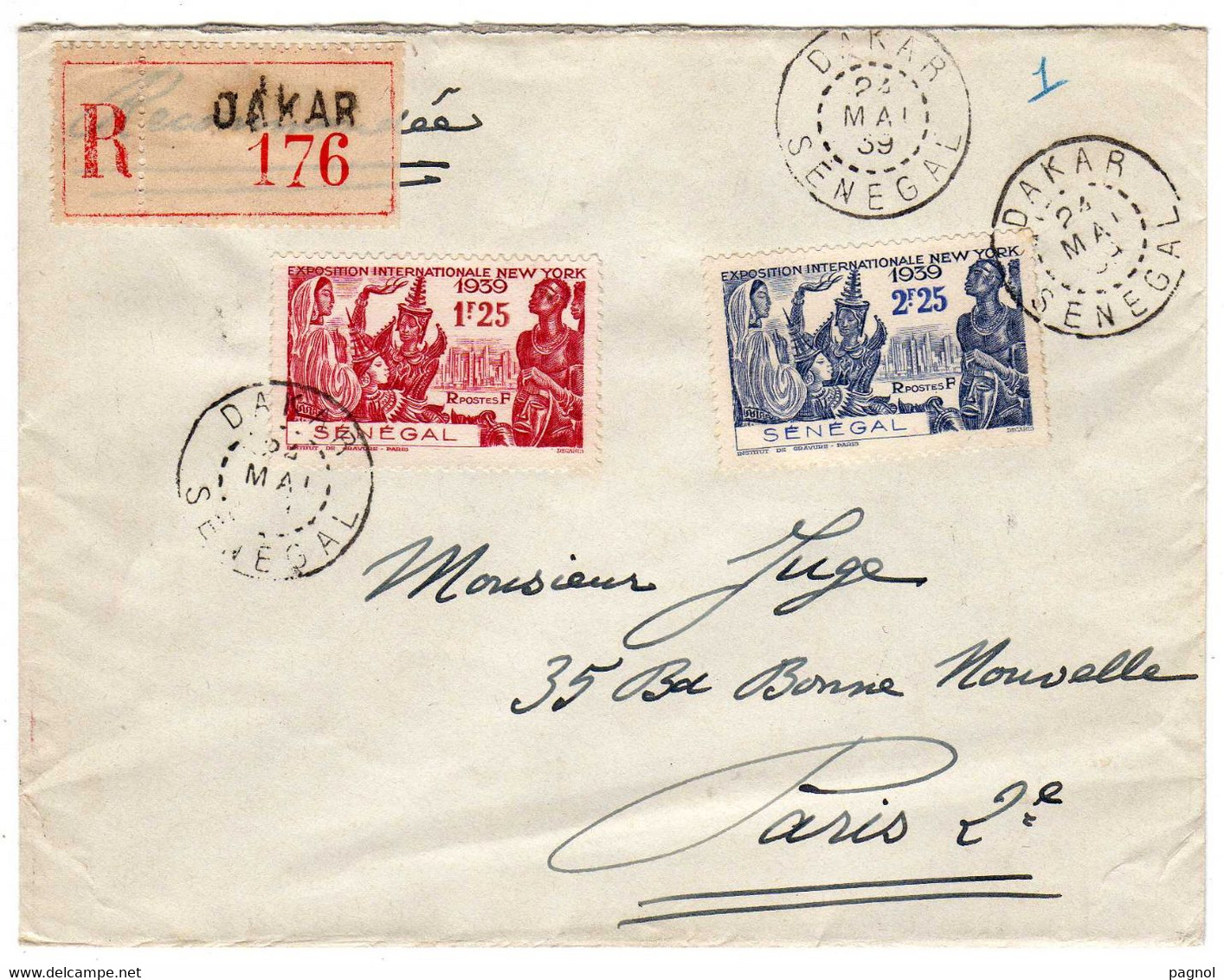 Sénégal : Lettre : Expos. Inter. New-York 1939 : Recommandée : Dakar - Covers & Documents