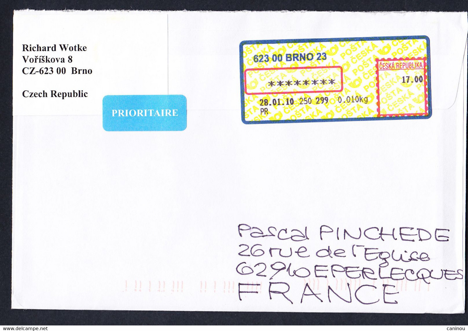 TCHEQUIE LETTRE AFFRANCHISSEMENT ETIQUETTE 2010 - Brieven En Documenten