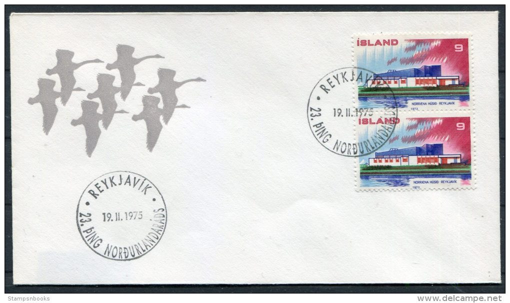 1973 Iceland Reykjavik Nordic House Swans Cover - Briefe U. Dokumente