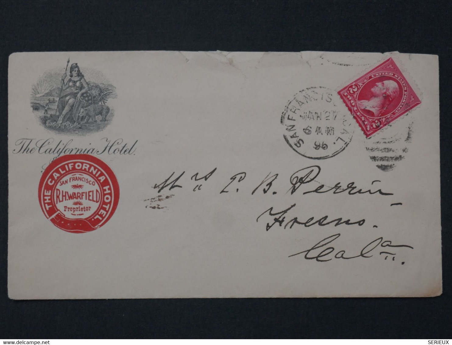 AA 19 ETATS UNIS BELLE LETTRE CALIFORNIA HOTEL  1896  A ST REMO  +++AFFRANCH. INTERESSANT++ - Lettres & Documents