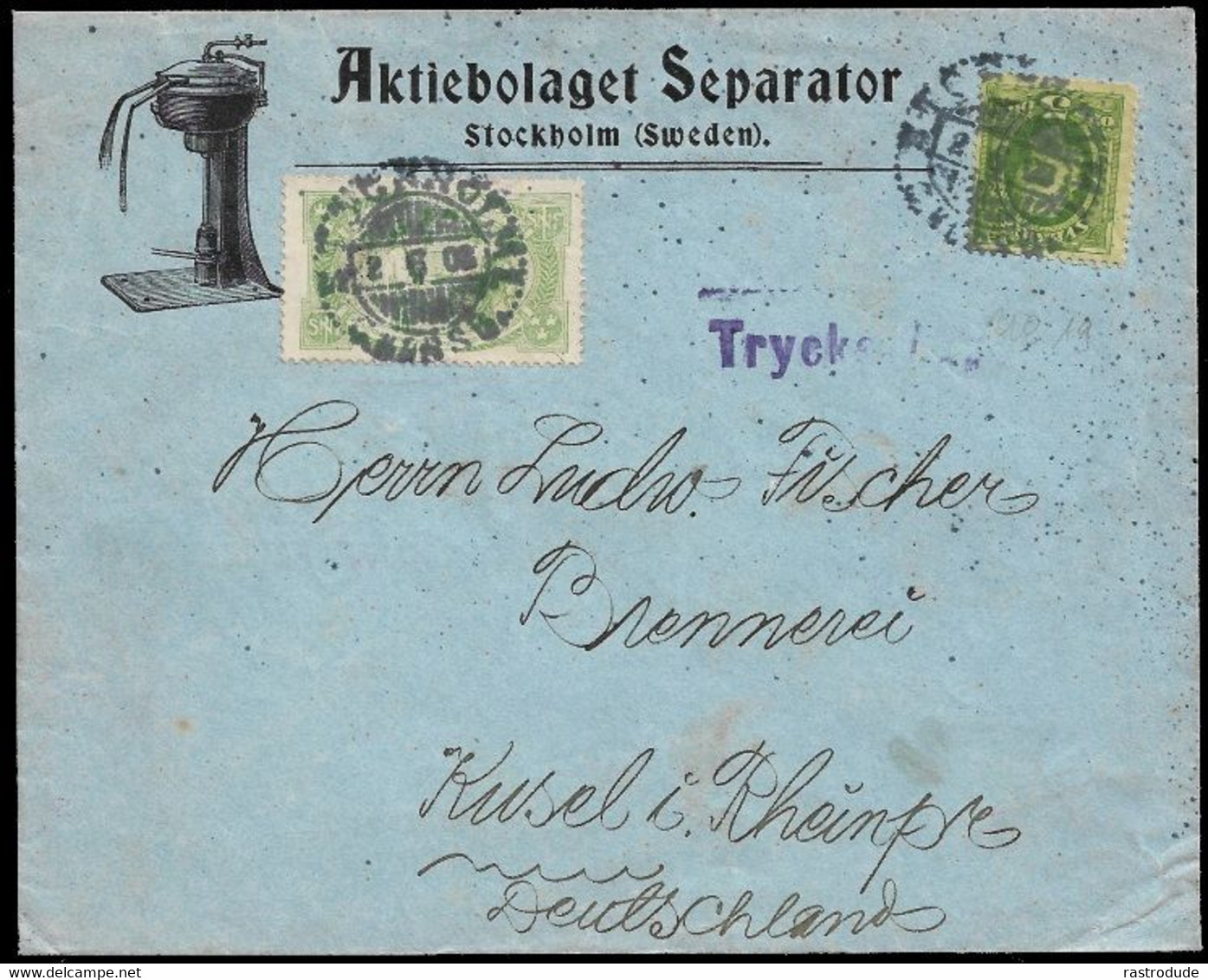 1908 ILLUSTRATED ADVERTISING PRINTED MATTER COVER 5ö WITH FIRST ANTI TUBERCULOSIS LABEL TIED BY POSTMARK - Brieven En Documenten