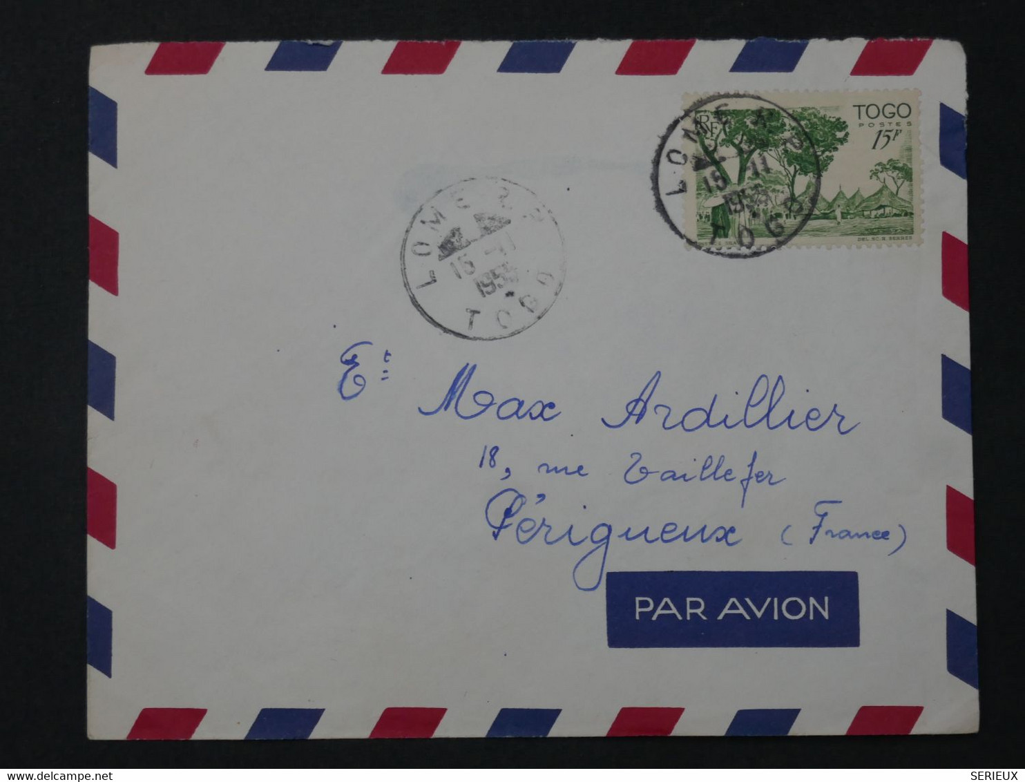 AA 19 TOGO  BELLE LETTRE  1955 PAR AVION   PETIT BUREAU  LOMé A PERIGUEUX FRANCE+ +AFFRANCH. INTERESSANT++ - Cartas & Documentos