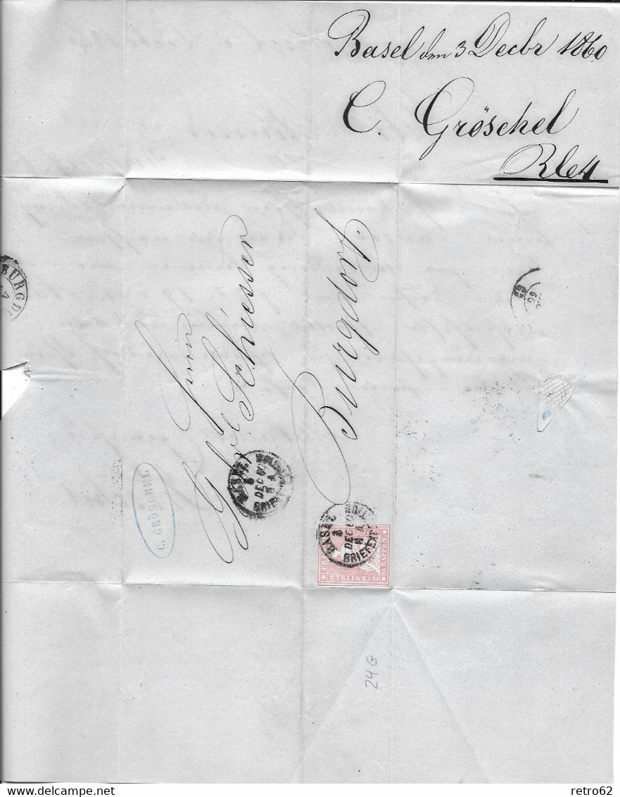 1854-1862 HELVETIA / STRUBEL (Ungezähnt) → Briefhülle BASEL Nach BURGDORF ►SBK-24B4.V / Mit Perfektem Schnitt◄ - Covers & Documents