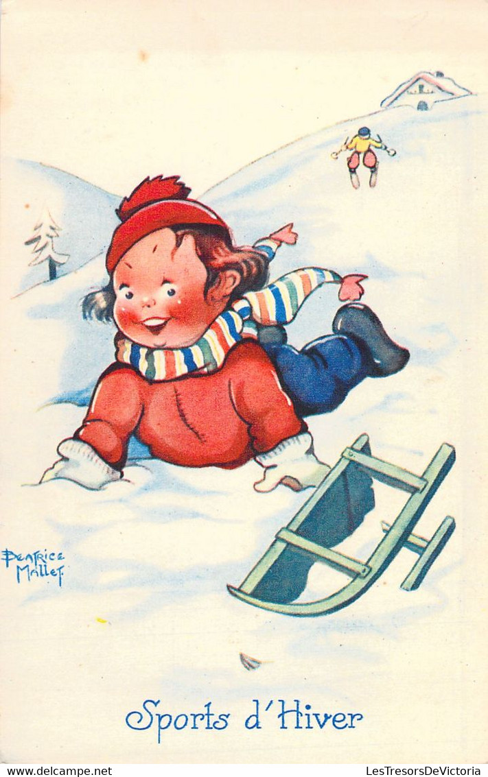 CPA - Illustrateur Signé - BEATRICE MALLET - Sports D'hiver - Enfant Et Luge - EC SEINE Samaritaine PARIS - Mallet, B.