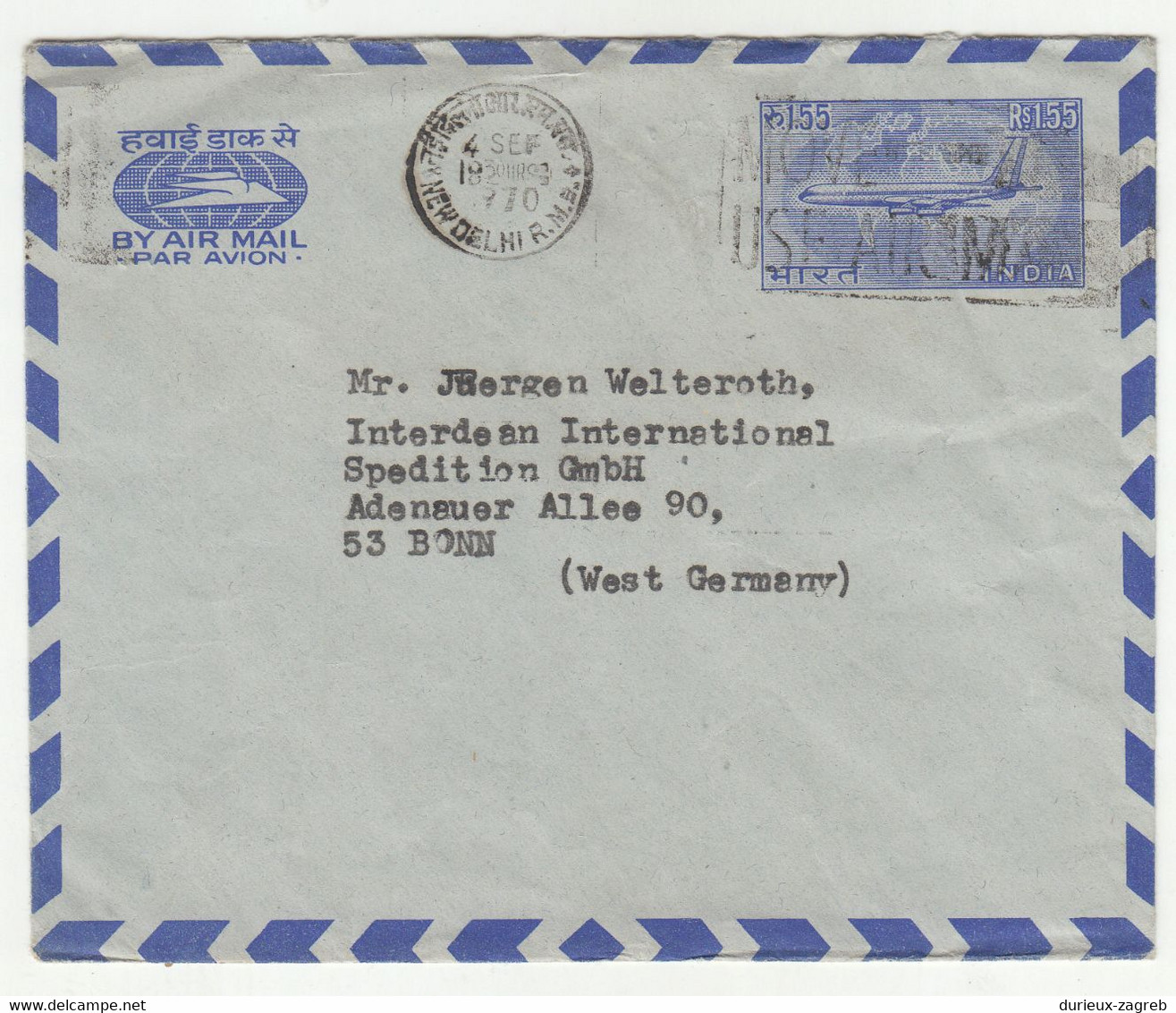 India Postal Stationery Air Mail Letter Cover Posted 1970 To Germany B221201 - Poste Aérienne