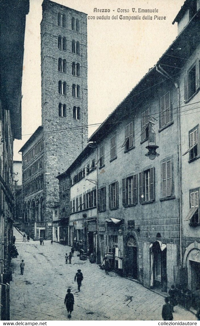 AREZZO - CARTOLINA FP SPEDITA NEL 1924 - CORSO VITTORIO EMANUELE CON VEDUTA DEL CAMPANILE DI .SANTA MARIA DELLA PIEVE - Arezzo