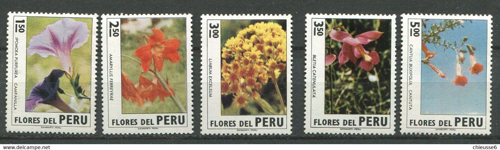 Perou ** N° 580 à 584 - Fleurs - Perú