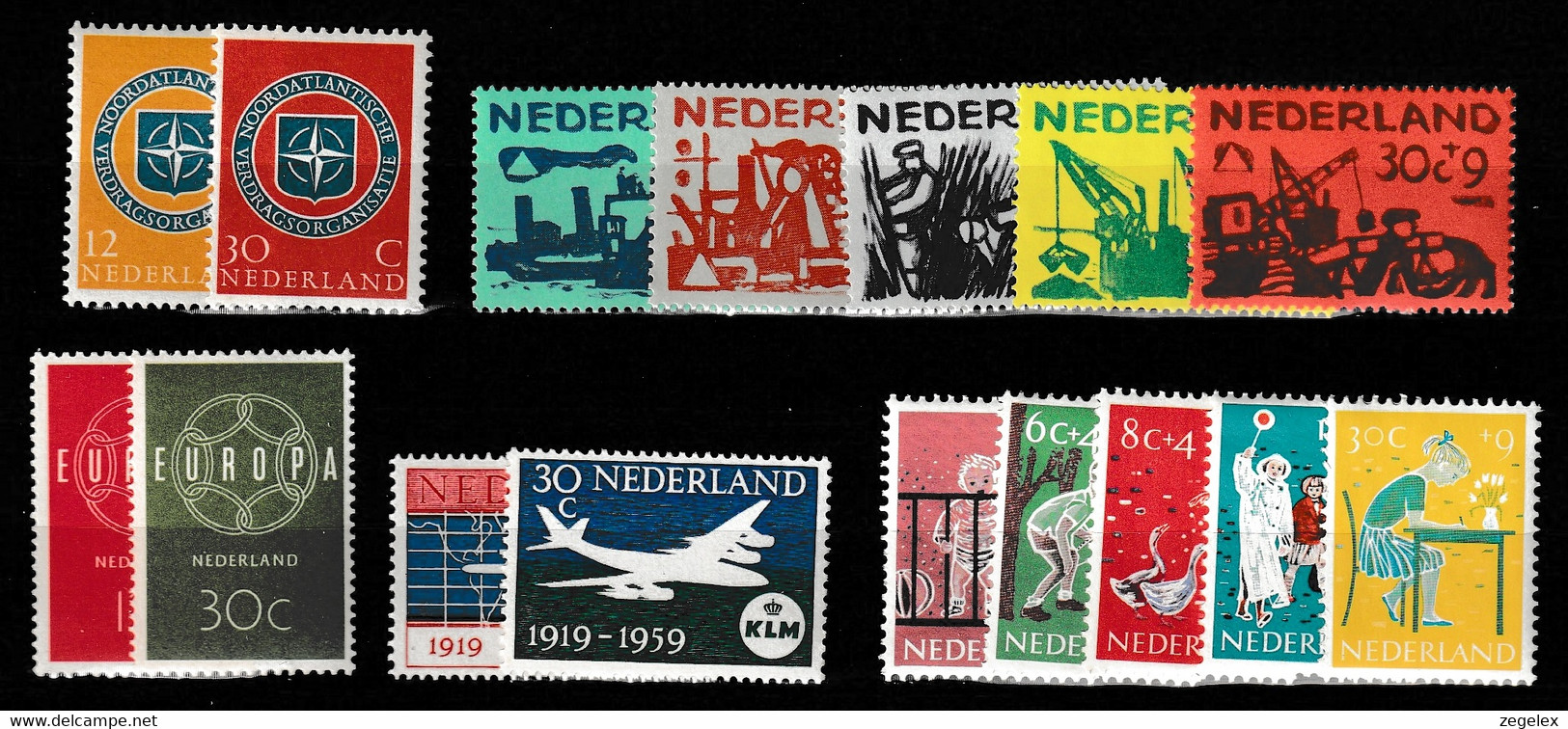 1959 Jaargang Nederland NVPH 720-735 Complete. Postfris/MNH** - Années Complètes