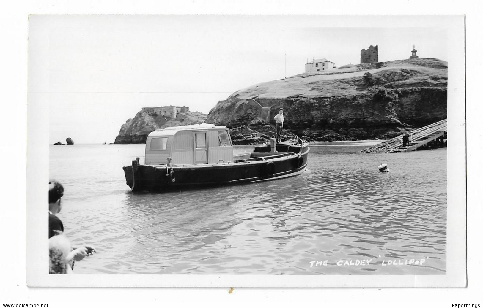 Real Photo Postcard, Wales, Pembrokeshire, Tenby, The Caldey Lollipop, Boat, House, Island. - Pembrokeshire