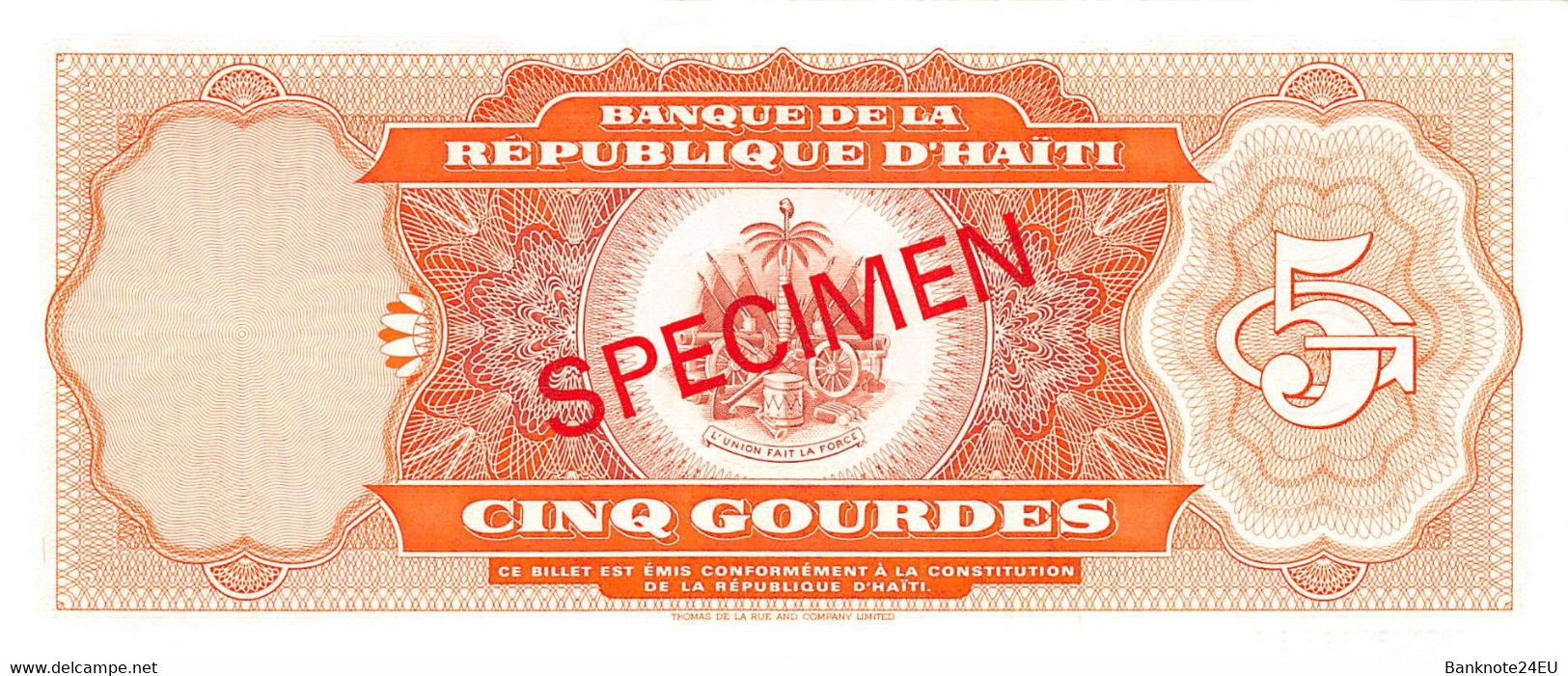 Haiti 5 Gourdes 1992 Unc Specimen Pn 261a.1s , Banknote24 - Haïti