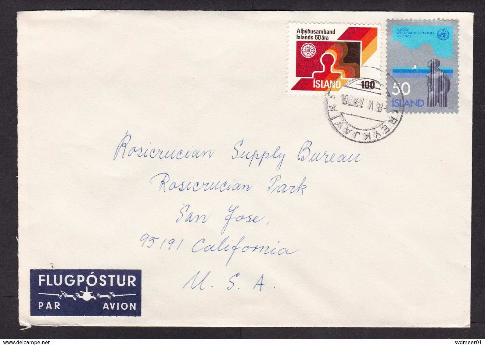 Iceland: Airmail Cover To USA, 1979, 2 Stamps, Air Label Type A (minor Damage, Staple Hole) - Lettres & Documents