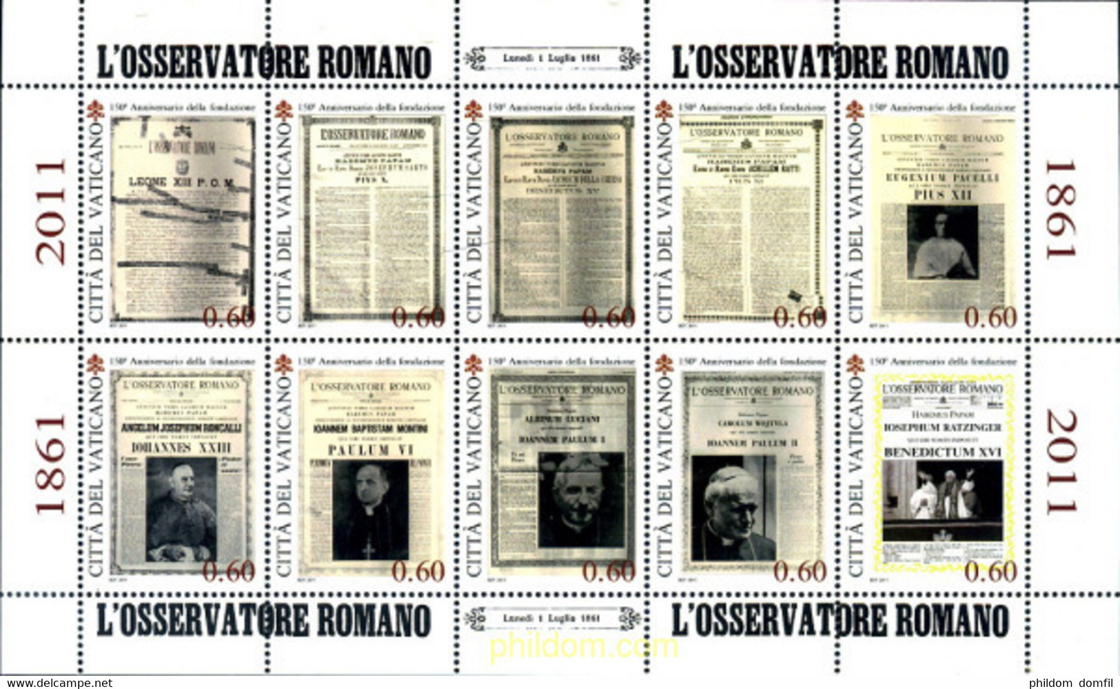 265711 MNH VATICANO 2011 150 ANIVERSARIO DE LA FUNDACION DEL PERIODICO EL OBSSERVATORE ROMANO - Usados