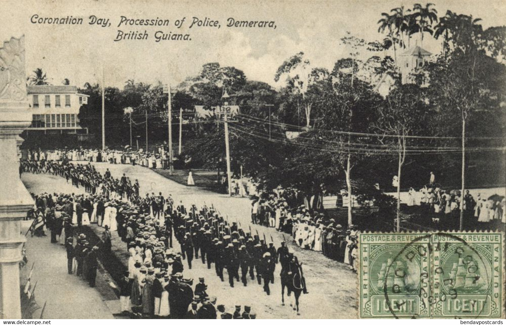 British Guiana, Guyana, Demerara, GEORGETOWN, Police Procession (1909) Postcard - Guyana (ehemals Britisch-Guayana)