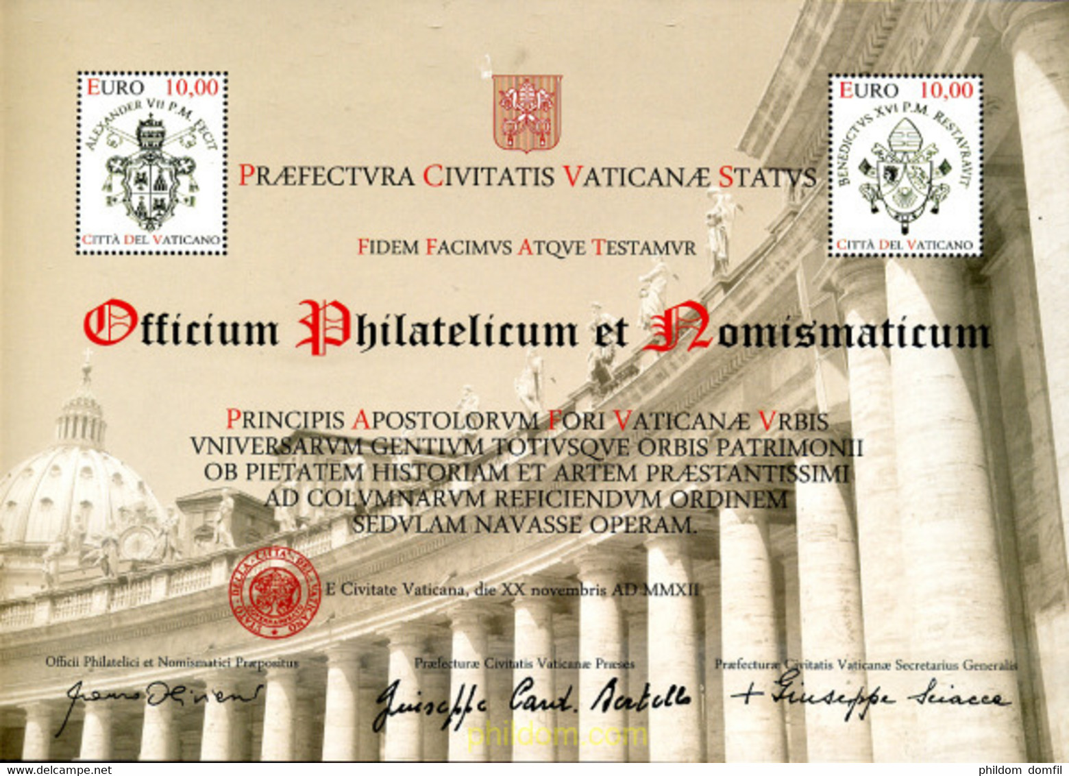 296440 MNH VATICANO 2012 RESTAURACION DE LA COLUMNATA - Oblitérés