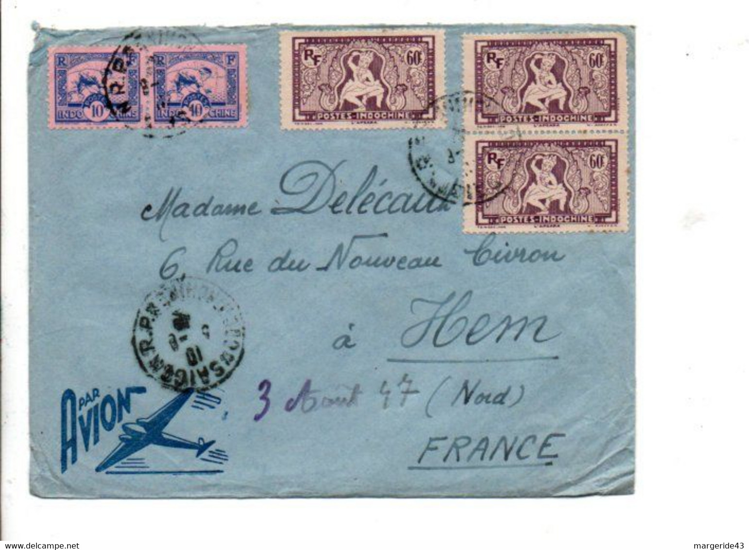 COCHINCHINE AFFRANCHISSEMENT COMPOSE SUR LETTRE DE SAÏGON POUR LA FRANCE 1948 - Storia Postale